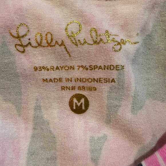 Lilly Pulitzer Sophie Ruffle Dress Pink Flamingo High Tide M UPF 50 EUC - Picture 6 of 11